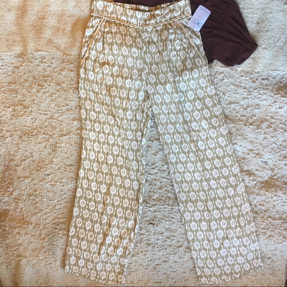 Skemo Beige and White Wide Leg Pants